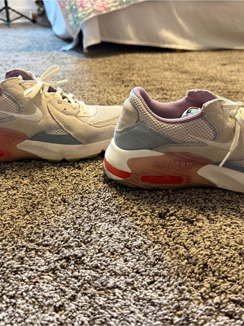 Nike Cream and Pink Air Max Sneakers with Blue Accents